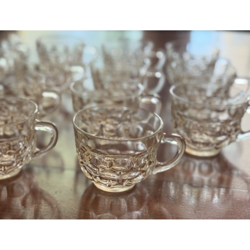 Vintage Federal Glass Yorktown Clear Thumbprint Punch Cups Mugs Set of 14